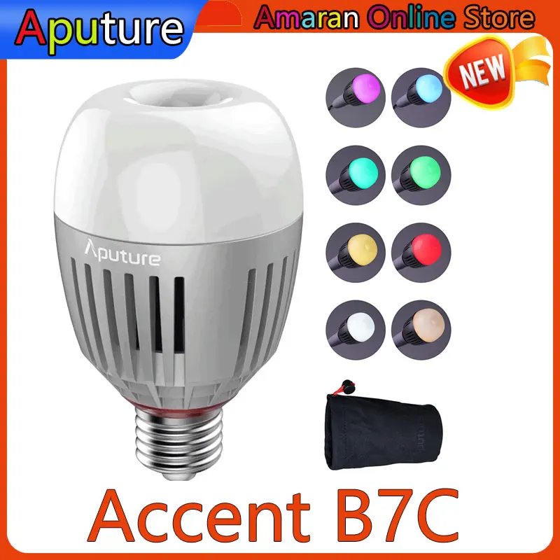 

Aputure Accent B7C 7W RGBWW LED Smart Light Bulb 2000k-10000K Adjustable 0-100% Stepless Dimming App Control Photography lights