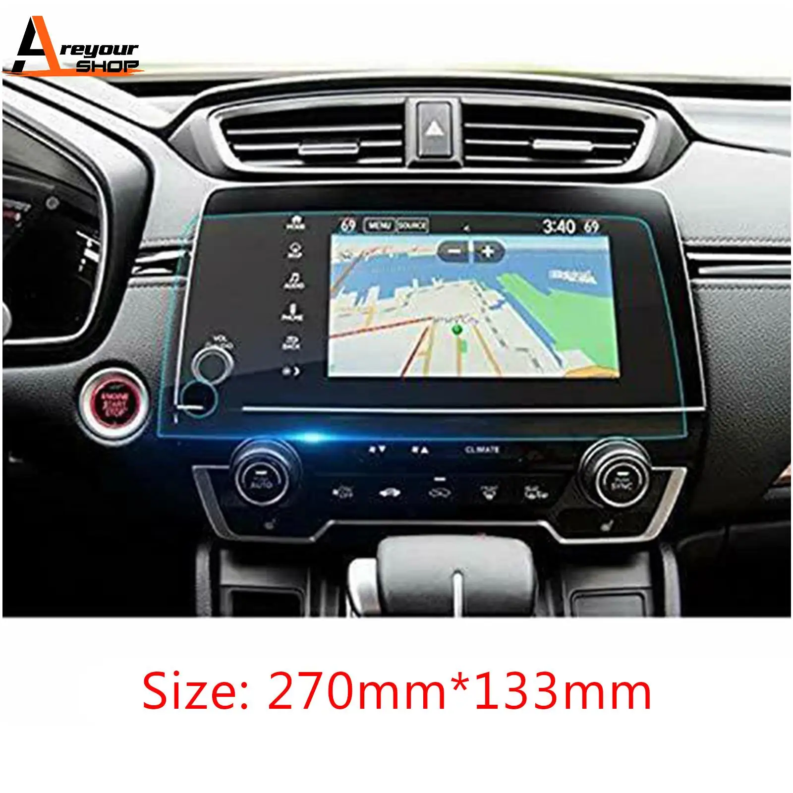 Areyourshop Car Navigation Screen Protector Tempered Glass Film Fits For Honda CRV 2018 Inerior Auto Parts