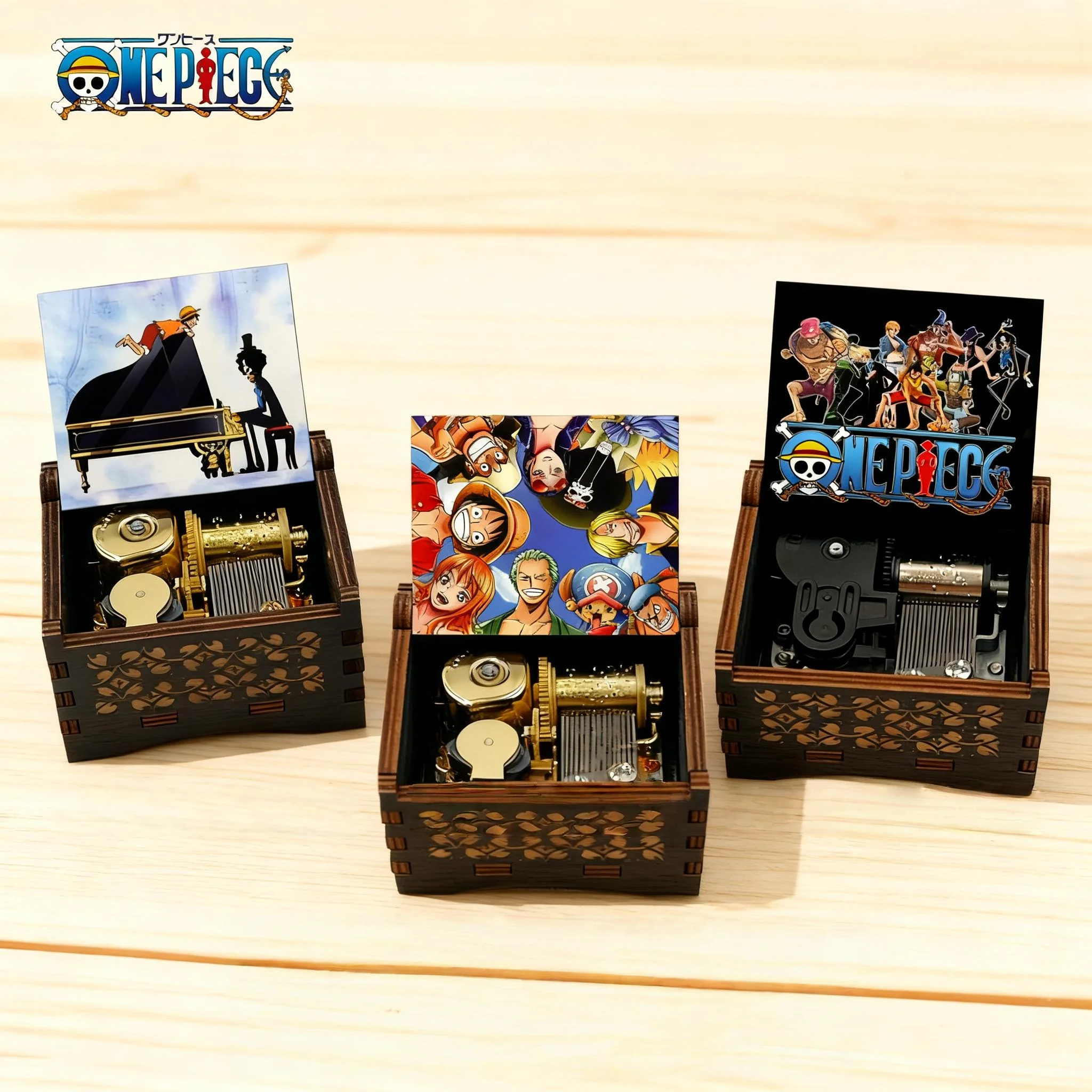 Caja de música con manivela Binks' Sake de una pieza, artículo de coleccionista de bricolaje con órgano de octava mecánica de madera, regalo temático de anime para fanáticos