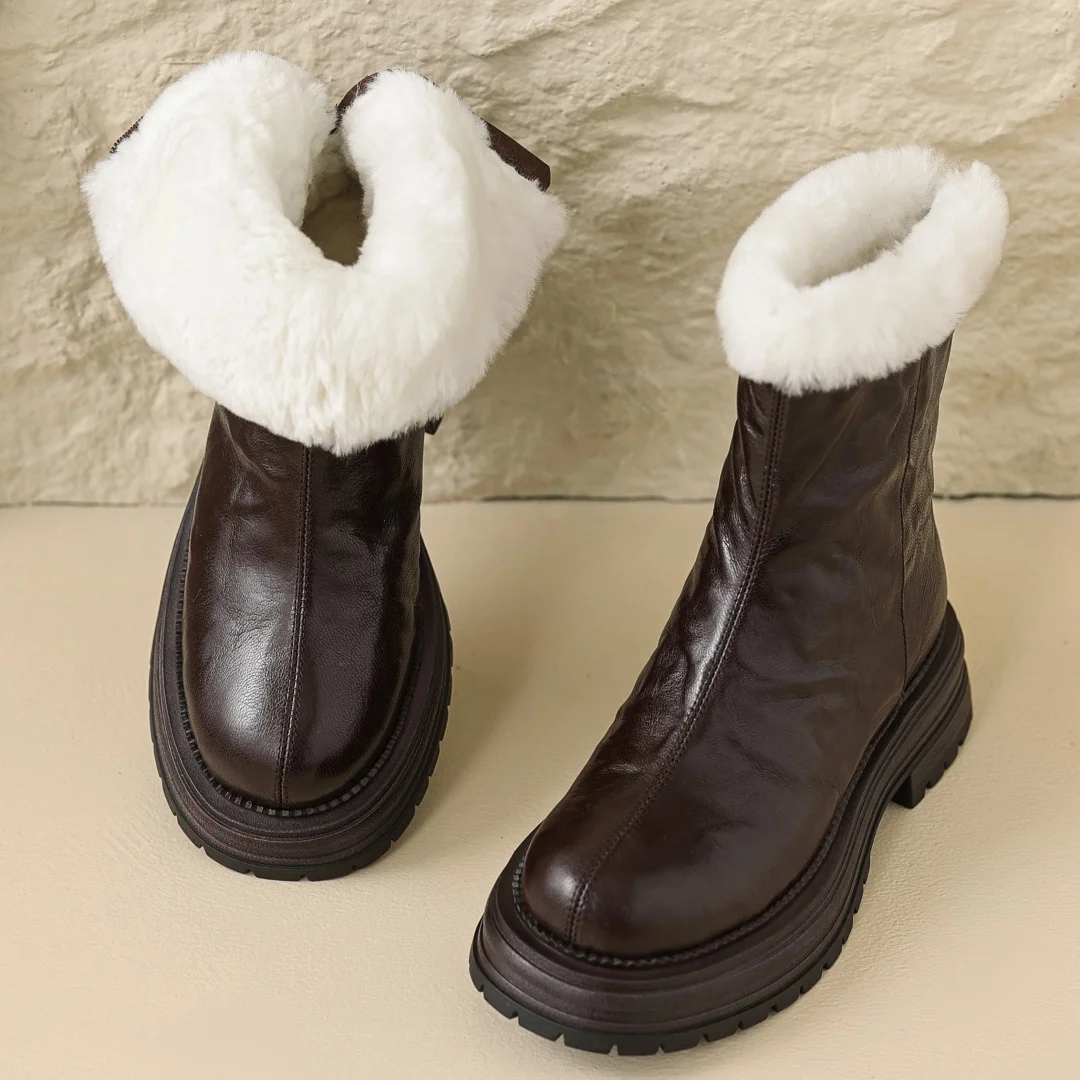 Botas de neve femininas de lã de pele de carneiro dentro do inverno tornozelo sola grossa plataforma apartamentos volta zip tempo frio botas curtas sapatos mulher