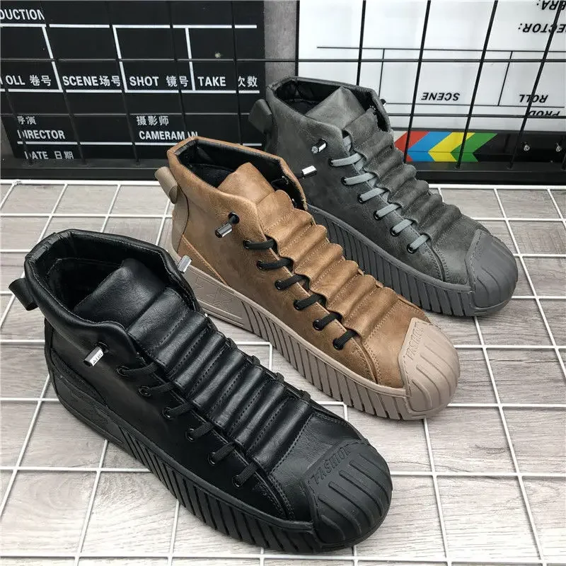 2024 scarpe casual in pelle primaverili stivaletti da uomo stringate scarpe alte da uomo sneakers robuste scarpe firmate maschili di alta qualità