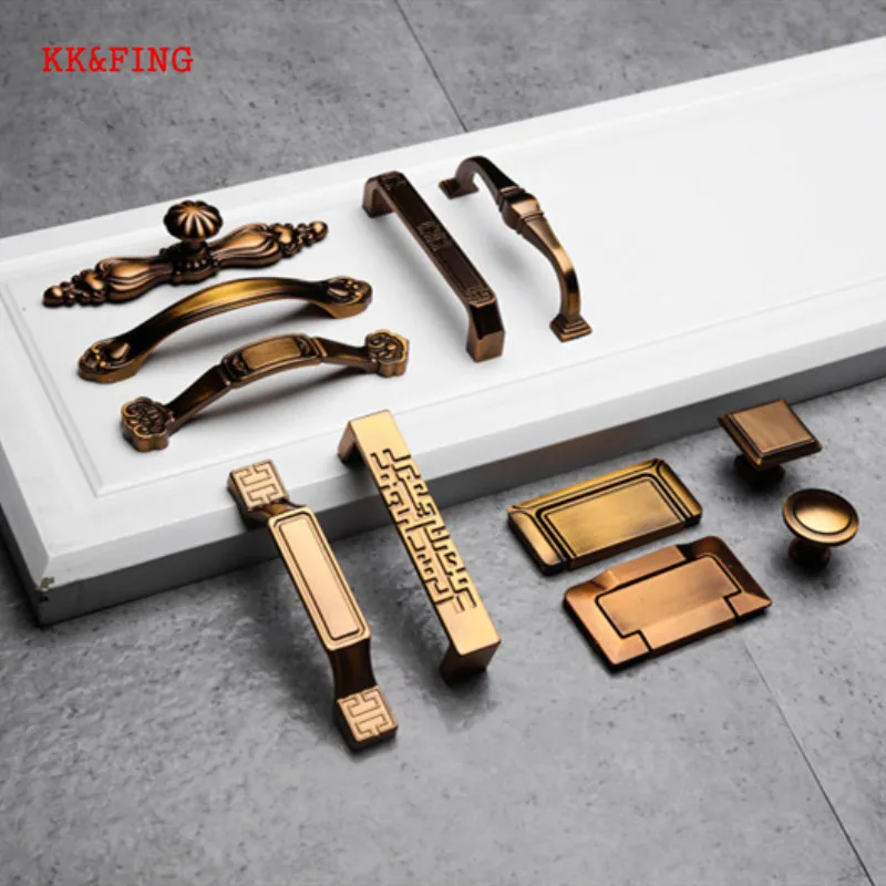 KK&FING European Yellow bronze Cabinet Handles Kitchen Cupboard Wardrobe Door Pulls Drawer Knobs Furniture Handle Hardware
