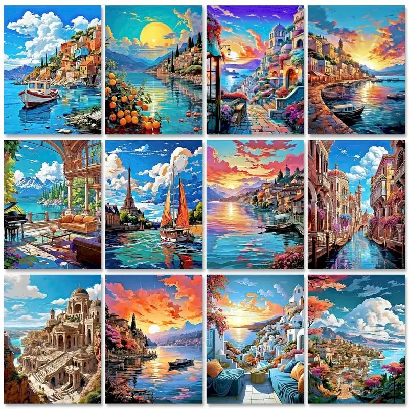 SDOYUNO Seascape Landsape Coloring By Numbers Painting Set Oil Paints 40*50 Oil Painting Decorative Paintings For Handiwork