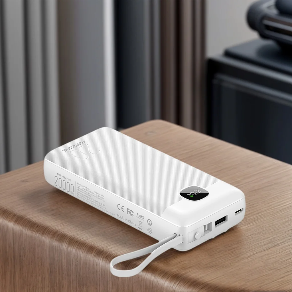 

20000 мАч VOOC Power Bank 22,5 Вт, быстрая зарядка, встроенные кабели со шнурком и экраном для OnePlus/Xiaomi/iPhone/Samsung