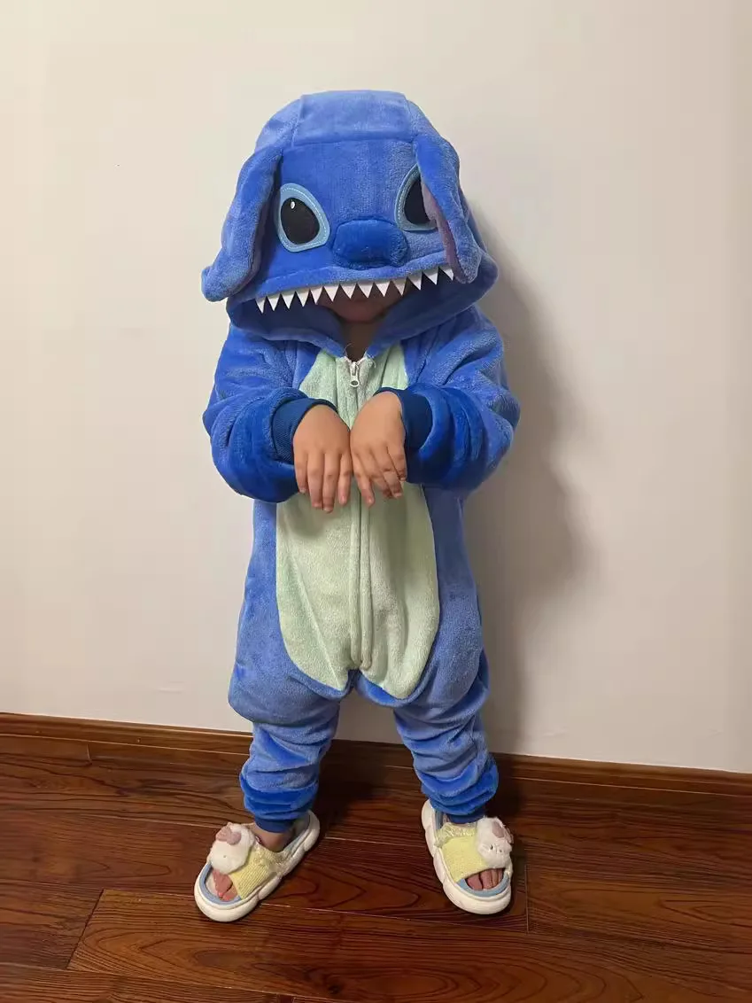 Zipper Blue Onesies Kids  Anime Cute Pajama Boy Girl Sleepwear Halloween Jumpsuit Festival Outfit Winter Warm Flannel