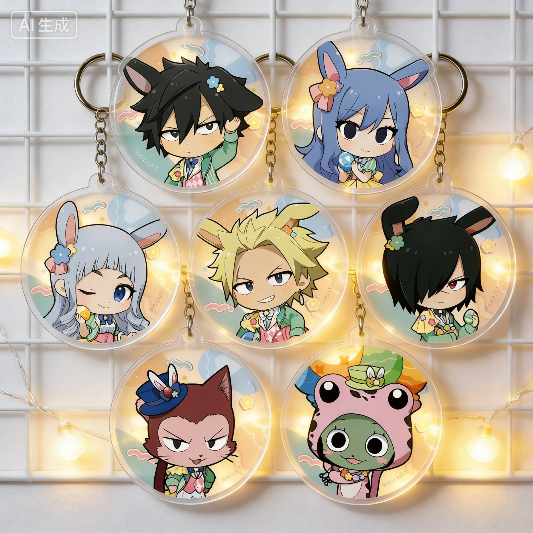 FAIRY TAIL 100 Years Quest Easter Theme Q-style circle Acrylic Pendant Keychains bag decorations Holiday Gifts