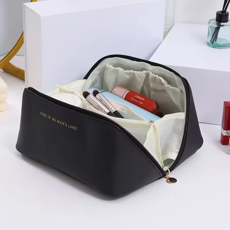 Bolsa de cosméticos de viaje de cuero grande para mujeres y niñas, organizador de cosméticos, bolsa de maquillaje de alta capacidad, bolsa de almacenamiento para caja de maquillaje femenina