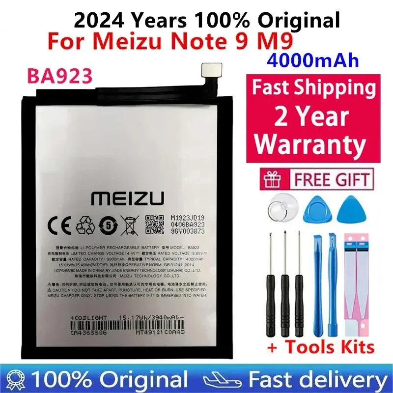 2024 100% Original New Meizu Note 9 M9 M923H Smartphone BA923 4000mAh High Quality Battery Batteries Bateria