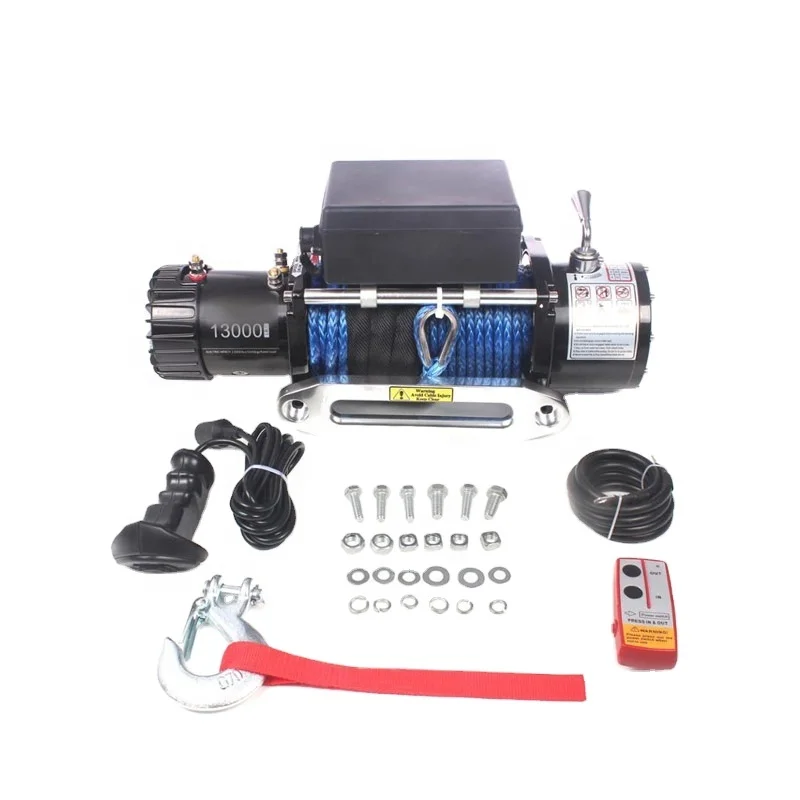 

13000lbs Heavy Duty 380V Electric Recovery Winch Auto 4x4 Steel Construction Remote Control Synthetic Rope Car Bumper Winch