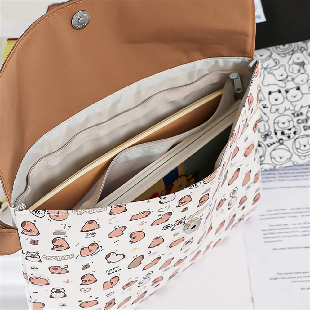 Cartoon Kapibala File Bag Large Capacity Zipper Storage Bag Student Test Paper Organization  Multifunctional Bill File Pouch