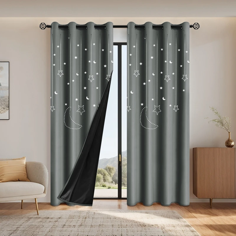 1/2pcs Blackout Star Curtains Hollow Out Star and Moon Shaped Room Darkening Window Drapes for Bedroom Decor Living Room