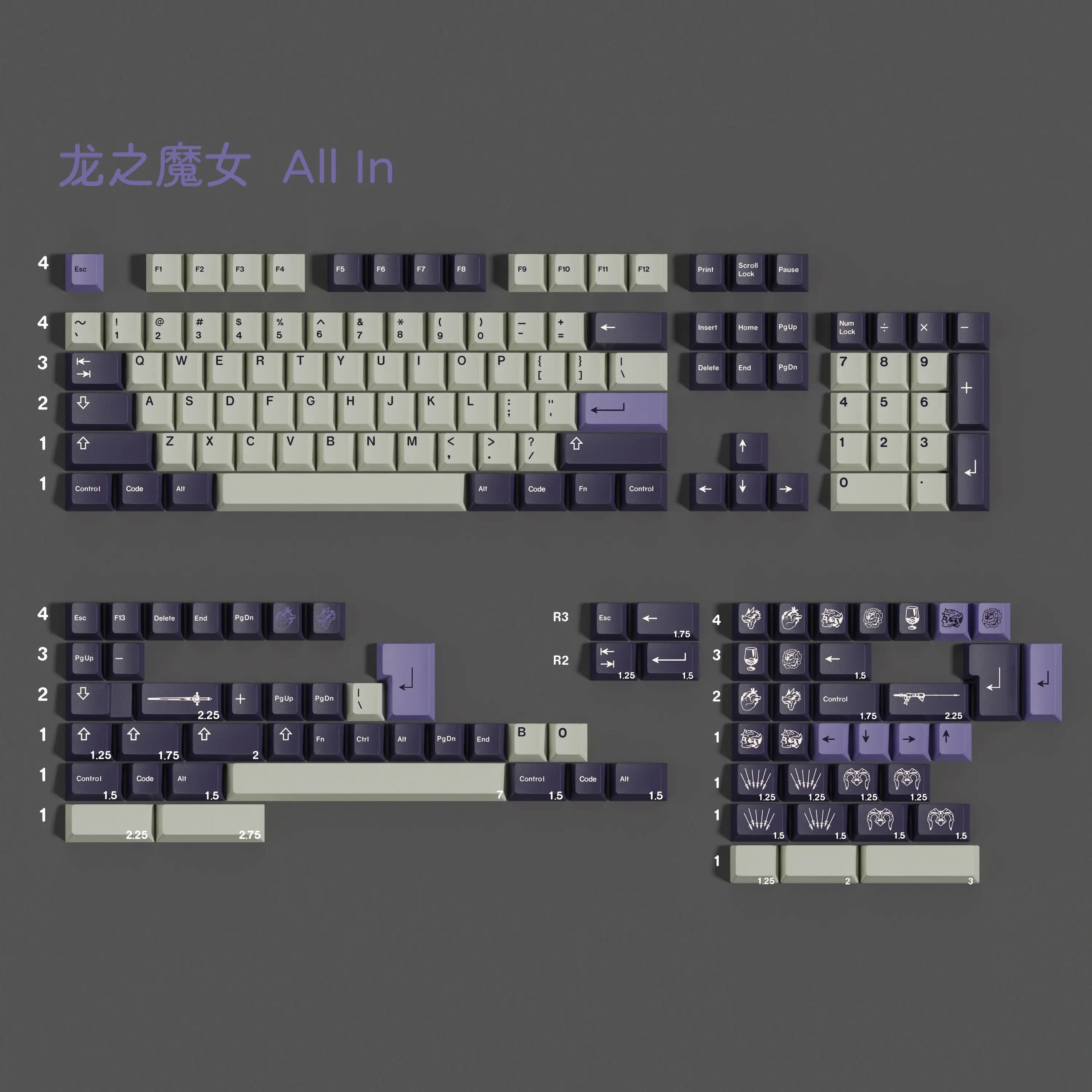 PBT GMK Dragon Witch Keycaps Set Cherry Profile Dye Sublimation Key Caps Keycap For MX Switch Mechanical Keyboard Split Spacebar