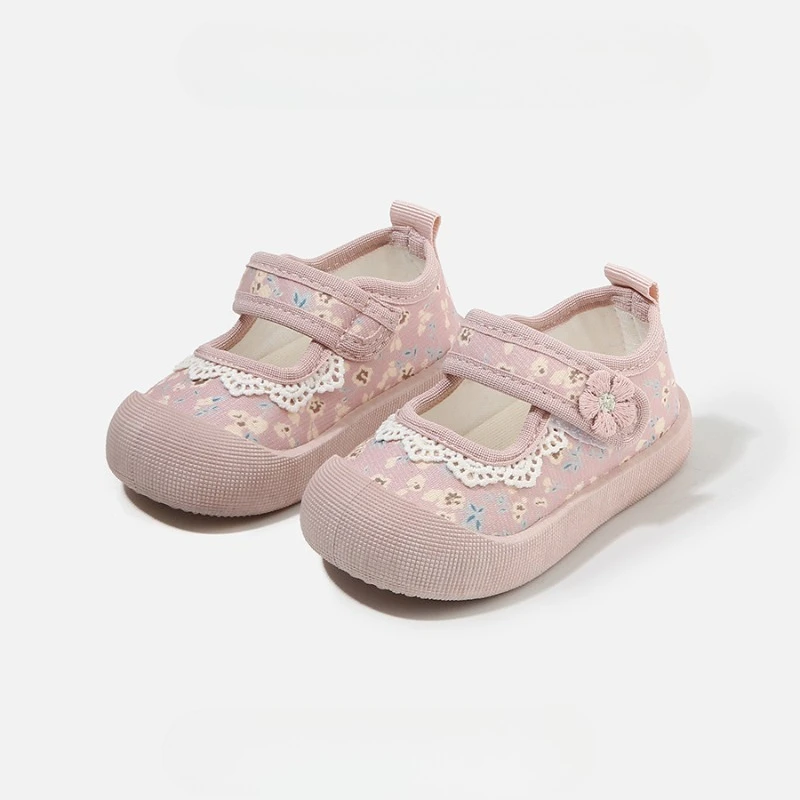 Mumoresip Kids Canvas Shoes Toddler Sweet Floral Print Girls Causal Mary Jane Shoes Anti-kick Breathable Children Walking Shoes