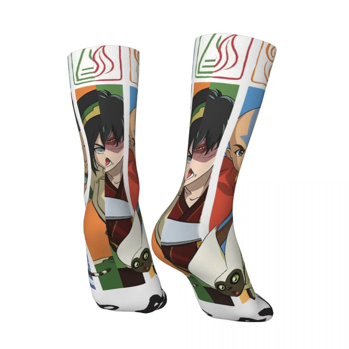 Funny Happy Four Elements Together Men's Socks Retro Harajuku Avatar The Last Airbender Hip Hop Novelty Pattern Crew Crazy Sock