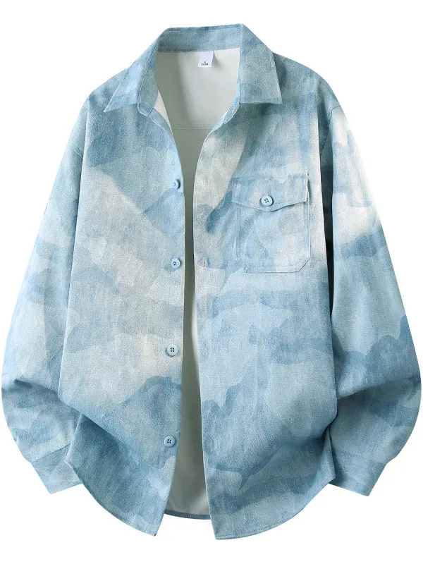 

Loose Fit Long Sve Simple Sle Men's irt Student Campus Commute Comfortable Print Collar Iron Free Polyester Cotton Blend