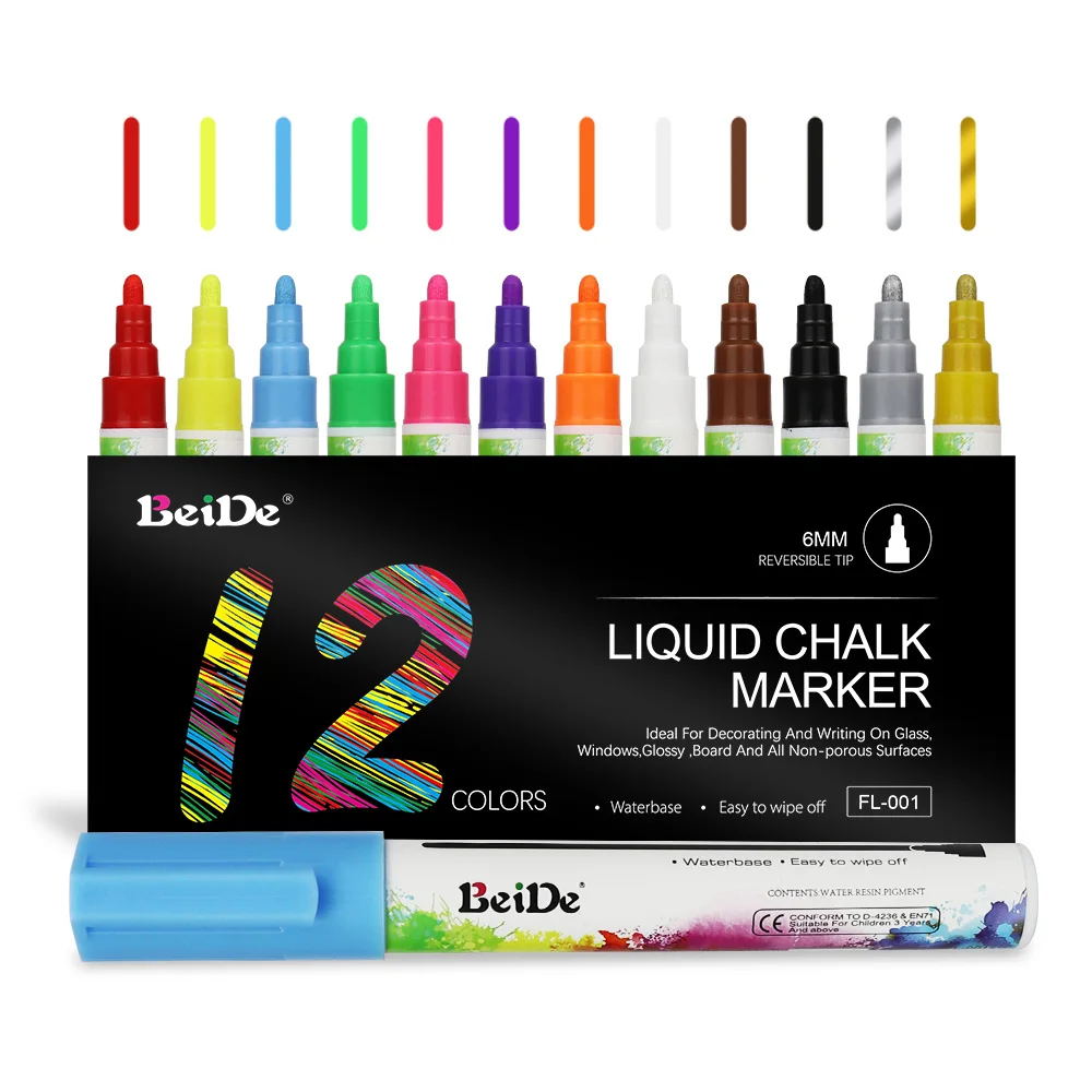 Liquid Chalk Markers Pens - 12 Colors Washable & Wet Erase Neon Chalk Makers for Blackboard, Chalkboard Signs, Glass Window