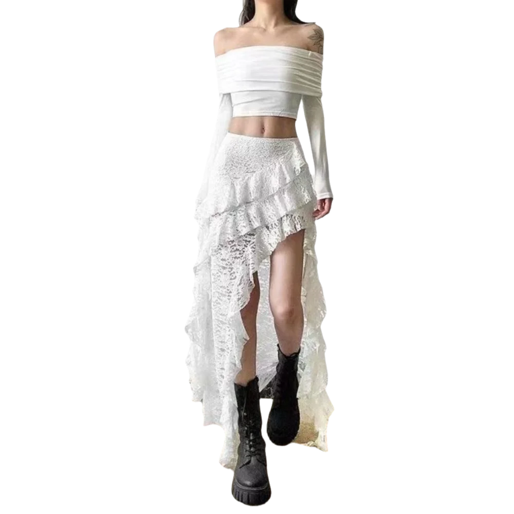 Fashion A - line Rok Setengah Wanita Gaun Maxi Seksi Tidak Beraturan Belahan - Hem Desain Renda Rok Mini Musim Panas