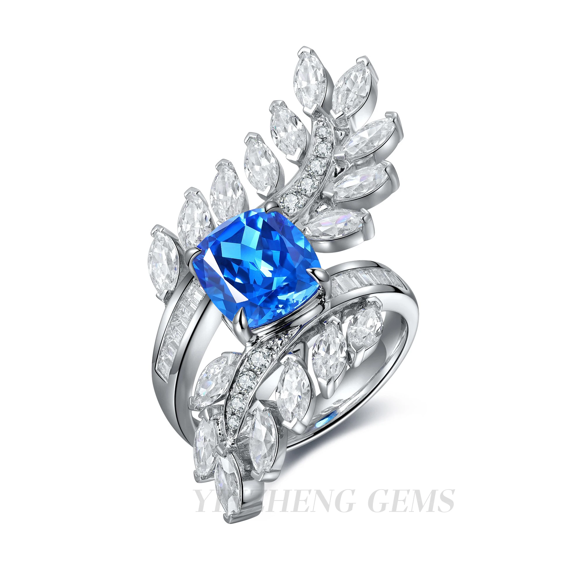 beautiful new design S925 Silver Sterling  ring Lab grown Cobalt Spinel ring Jewelry rings for Ladie