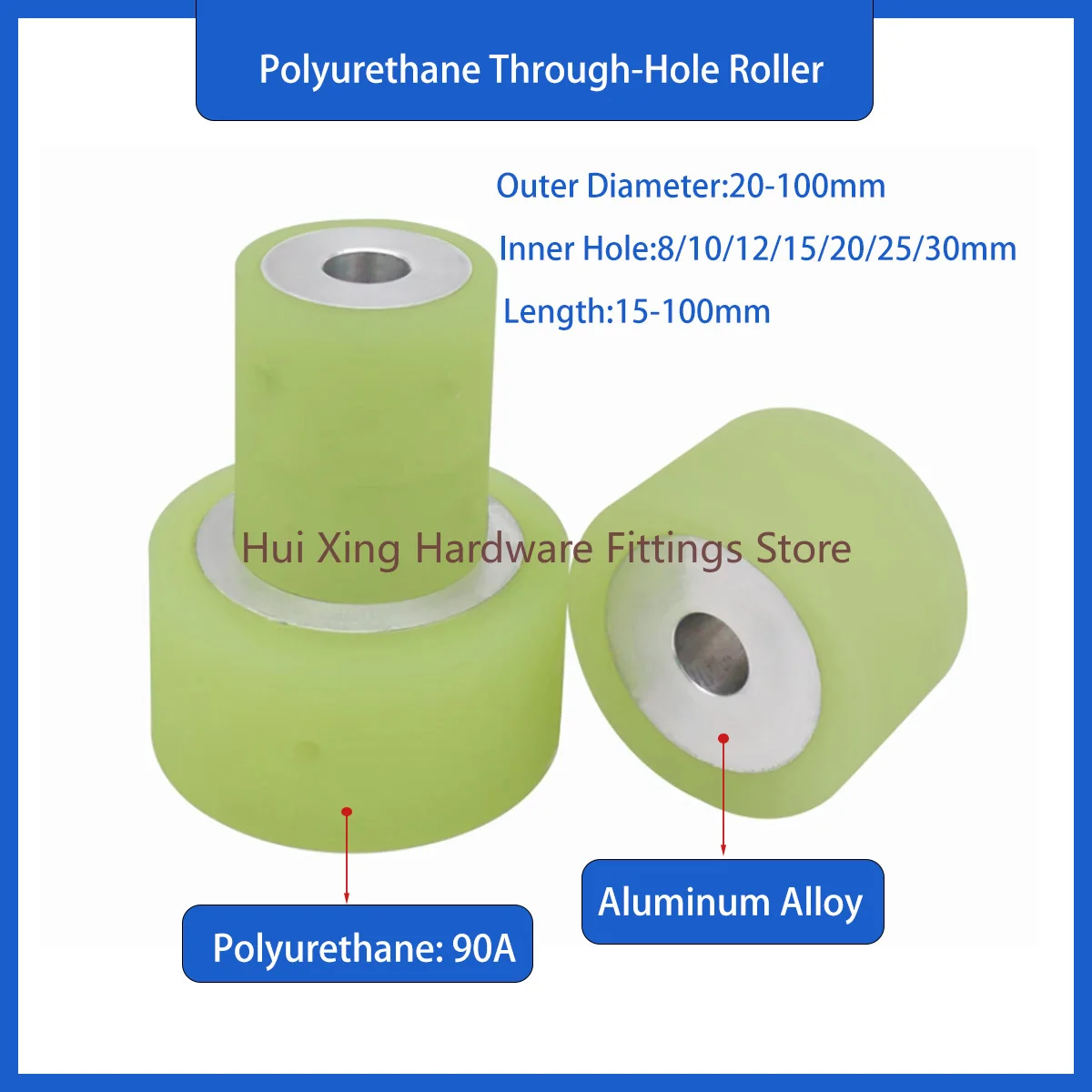 Polyurethane Through-Hole Rollers Motor Drive Wheel Guide Wheel OD 60-100 Wear Resistant  Active Rubber Wheel Power Transmission