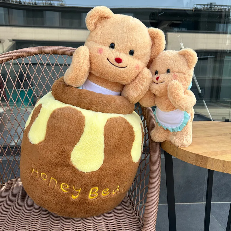 

Creative Honey Pot Butter Bear Plush Toy Soft Stuffed Animal Apron Dress Doll Baby Accompany Hug Pillow for Kids Girls Gift Deco