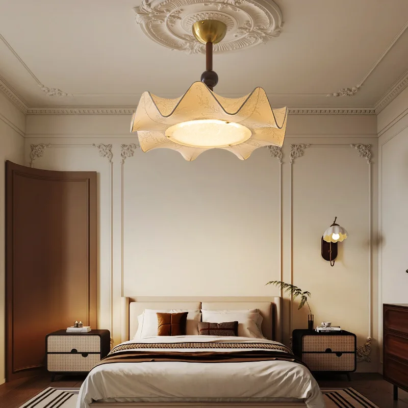 Fabric Pendant Light With Wabi-sabi French Vintage Patterns, High-end Feel, Suitable For Master Bedroom, Study, And Dining Room