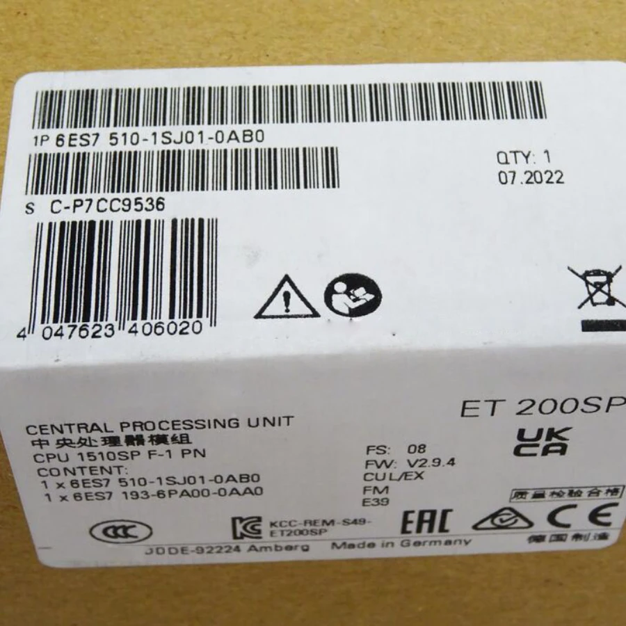 

6ES7510-1SJ01-0AB0 CPU 1510SP F-1 PN for ET 200SP 6ES7 510-1SJ01-0AB0 New 1 Year Warranty