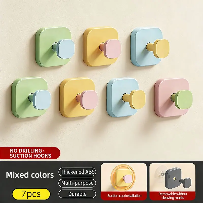 7 Suction Cup Hooks Without Punching, Strong Load-Bearing Small Hooks, No Punching Door Hook Suction Cup Clothes Hook