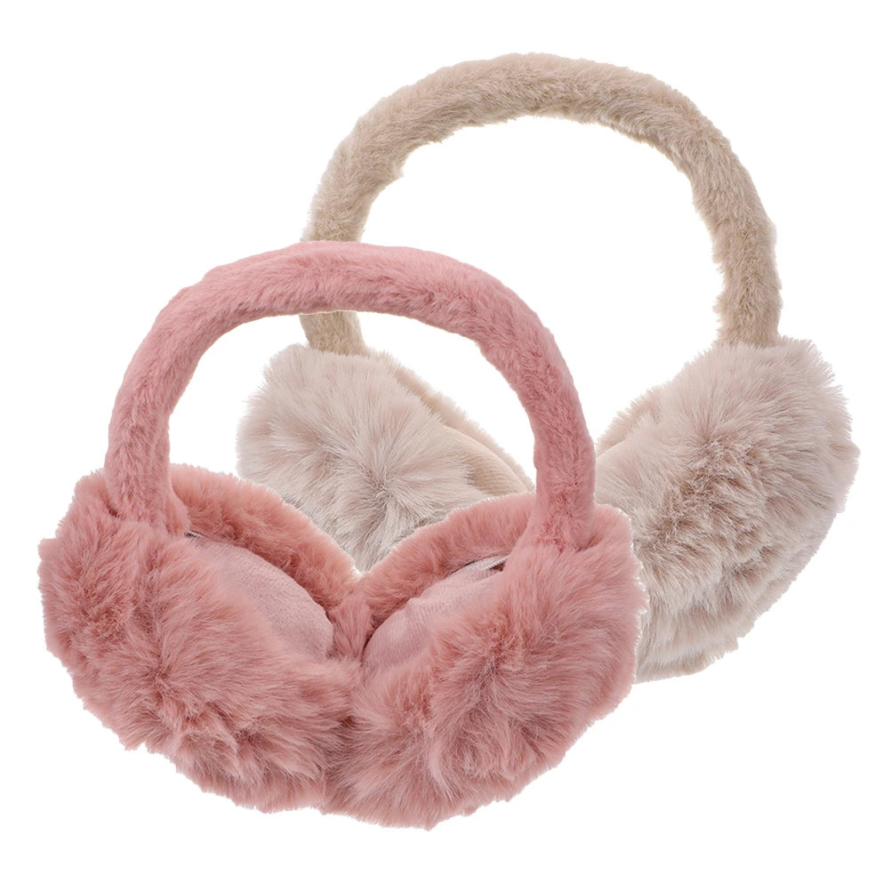 2 BH Earmuff lipat wanita, Earmuff berbulu penghangat telinga luar ruangan pelindung telinga untuk wanita anak-anak Ski pria luar ruangan musim dingin