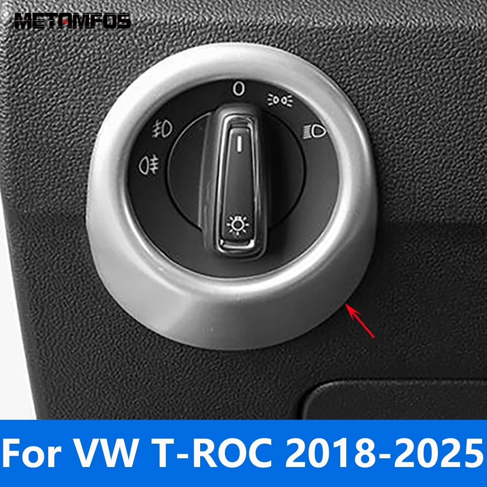 

For Volkswagen VW T-ROC TROC 2018-2024 2025 Carbon Fiber Head Light Lamp Adjustable Switch Cover Trim Accessories Car Styling