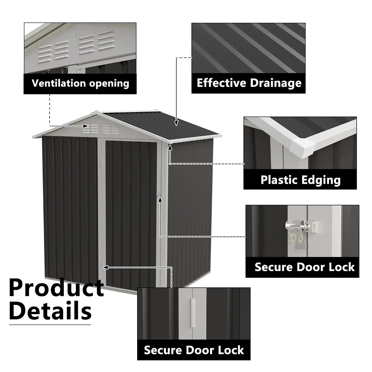 Metal Outdoor Storage Shed 5.4x4.3 Hinge Door Garden Tool Organizer Backyard Patio, Customized view 5