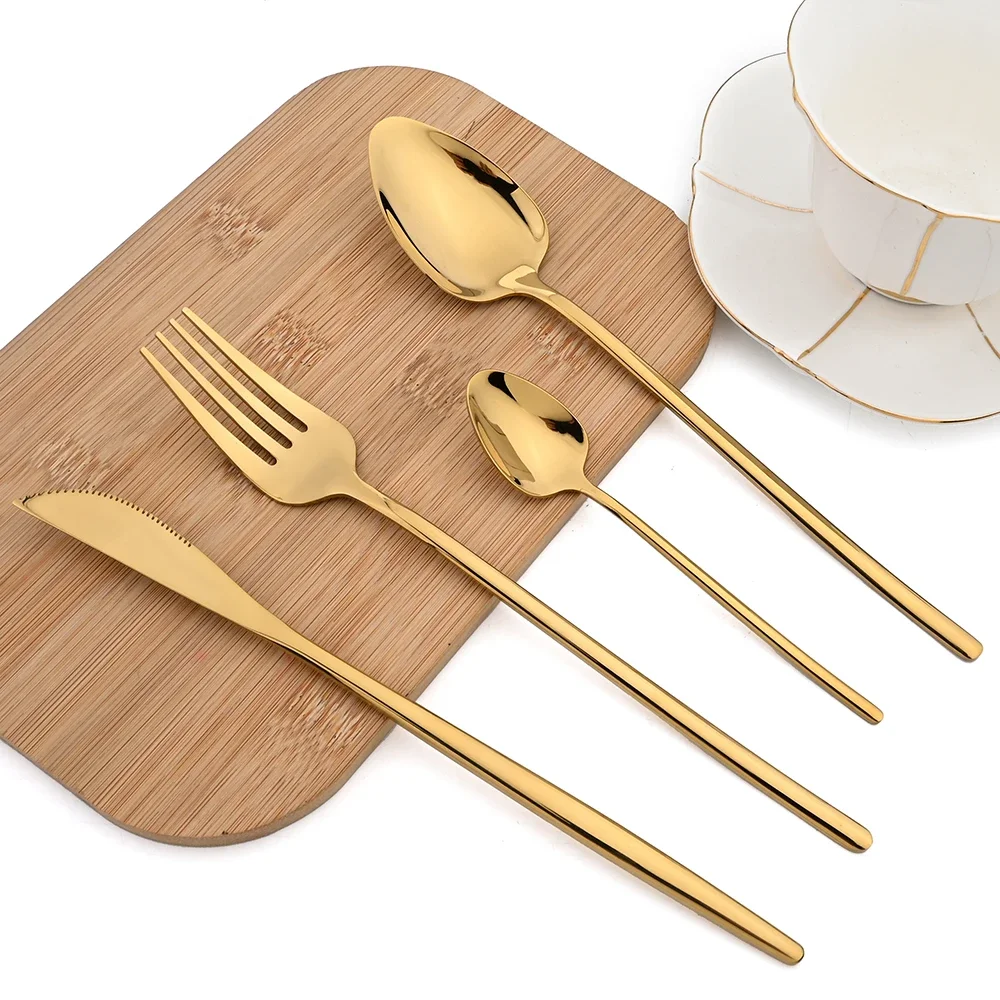 24Pcs Dinnerware Sets Knife Fork Tea Spoon Flatware Stainless Steel Cutlery Set Gold Tableware Kitchen Western Party Supply