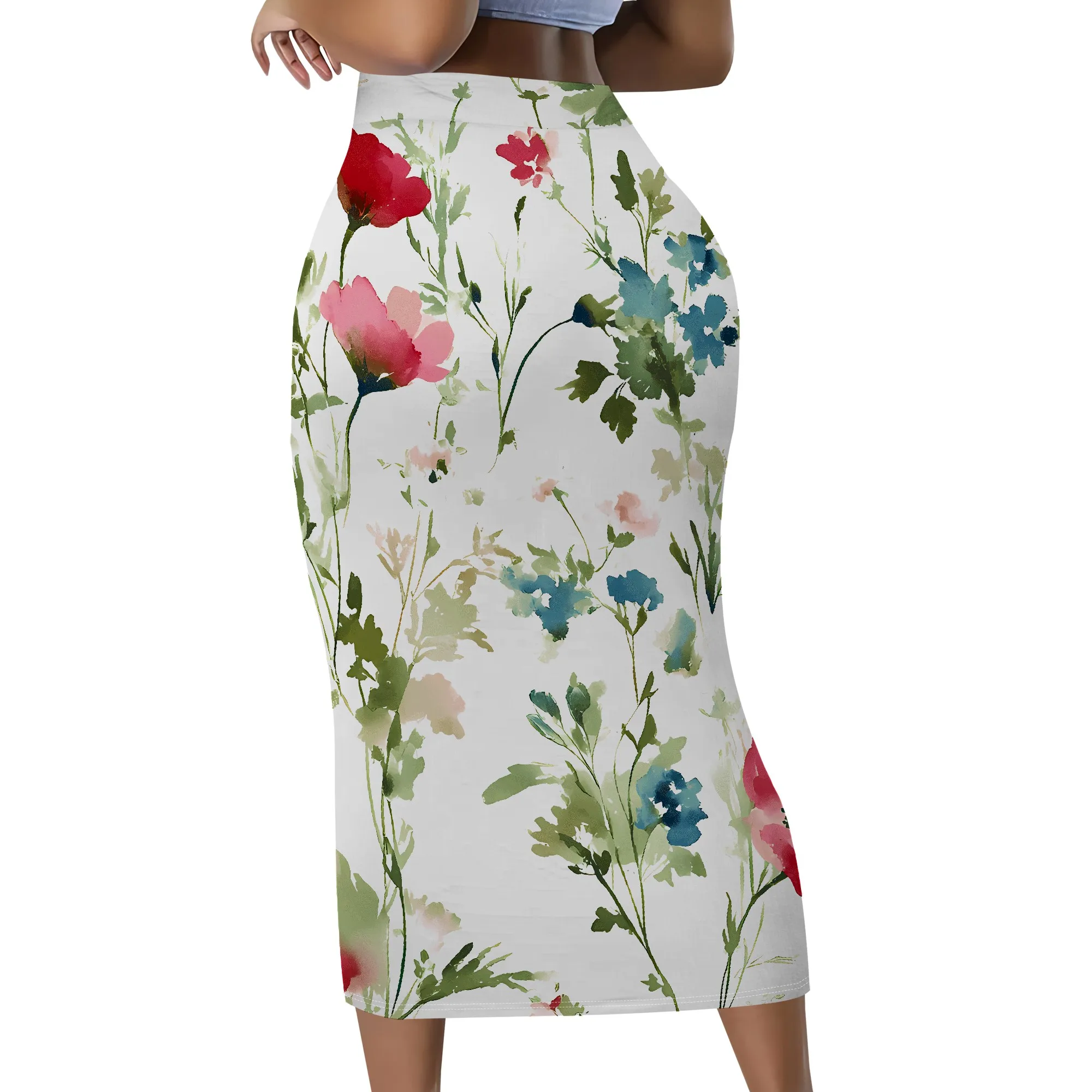 Blumenmuster-Rock, Bleistift-Midirock, Hochtaillierter Rock, Bodycon-Rock, Damen Büro- und Partykleidung, S-2XL – Detail 3