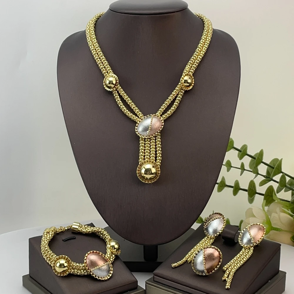 Yuminglai Dubai Gold-Plated Jewelry Set For Women Earrings Bracelet Rings Wedding Party Gifts Women's Accessories FHK29991