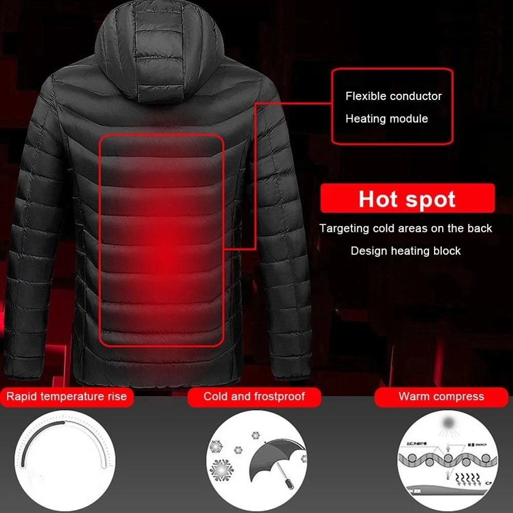 Winter women heating Jackets Female Winter Warm USB Heating Padded Jacket Smart Thermostat Hooded Heated Clothing