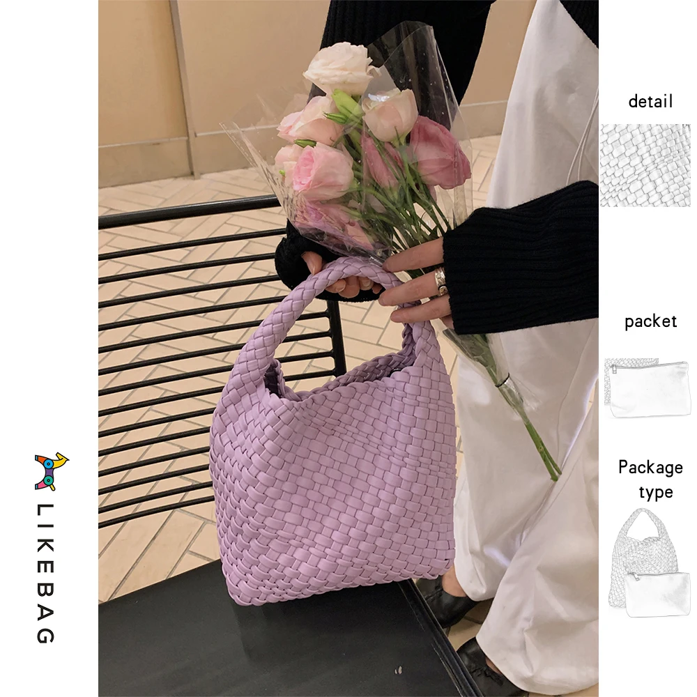 LIKEBAG Fashion Ladies Original Hand Woven single wrist Handbag PU Leather Woven women Small  HandBag with Small Bag