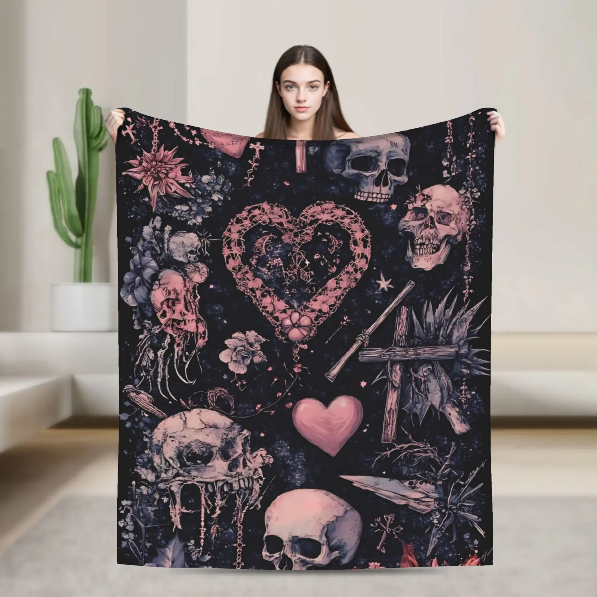 Halloween Gothcore Blanket Velvet All Season Witchy Cross Breathable Warm Throw Blanket for Bed Travel Quilt