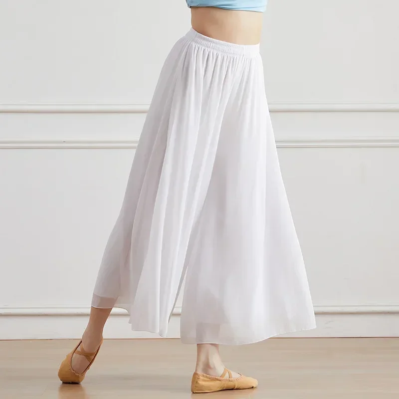 

White classical dance practice pants high waist chiffon wide leg pants dance clothes women's performance clothes elegant