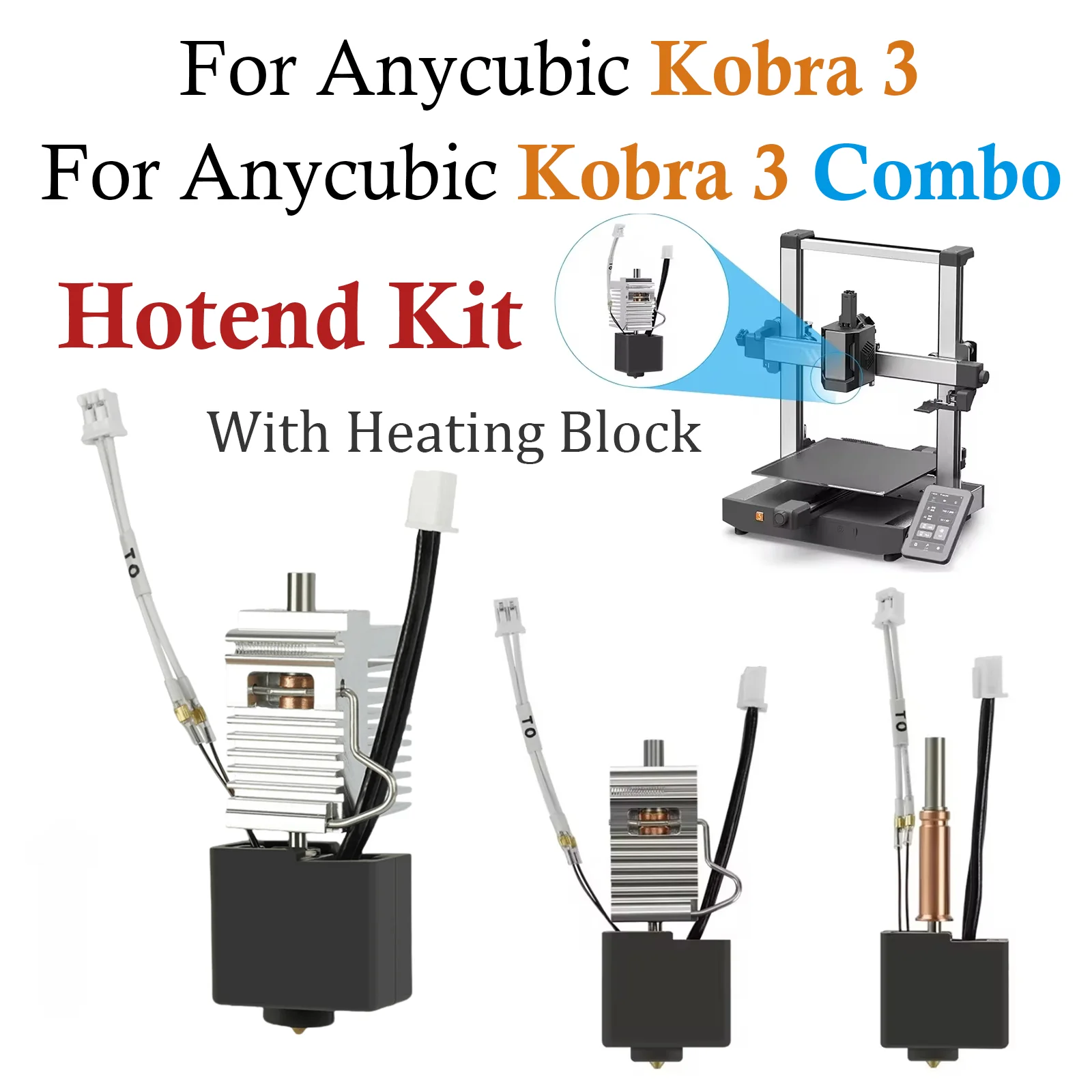 For Anycubic Kobra 3 Combo Hotend Kit Brass Nozzle Thermistor Heater Heating Block Hot End For Anycubic Kobra 3 Upgrade Parts