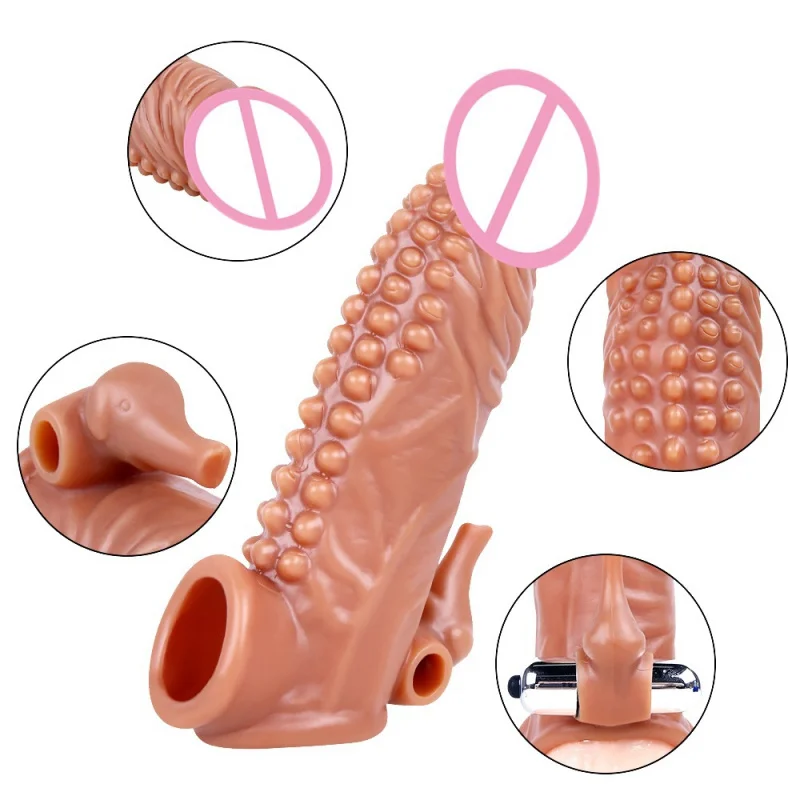 Male wearing  simulated penis liquid silicone enlarged and thickened wolf tooth cover adult sex toy