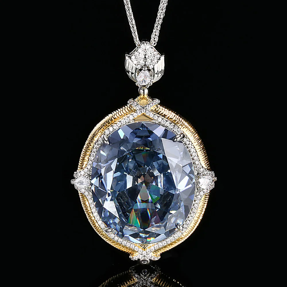 Vintage Gold Color 25*30mm Ruby Sapphire Quartz Big Pendant Necklace for Women Gemstone Cocktail Party Fine Jewelry Female Gift