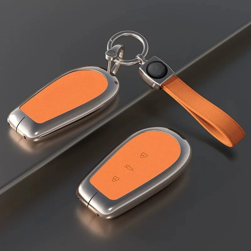 Zinc Alloy Leather Key Fob Cover Case for Nissan N7 2025-2026 - Anti-Scratch Shockproof Remote Protector with Keychain Ring