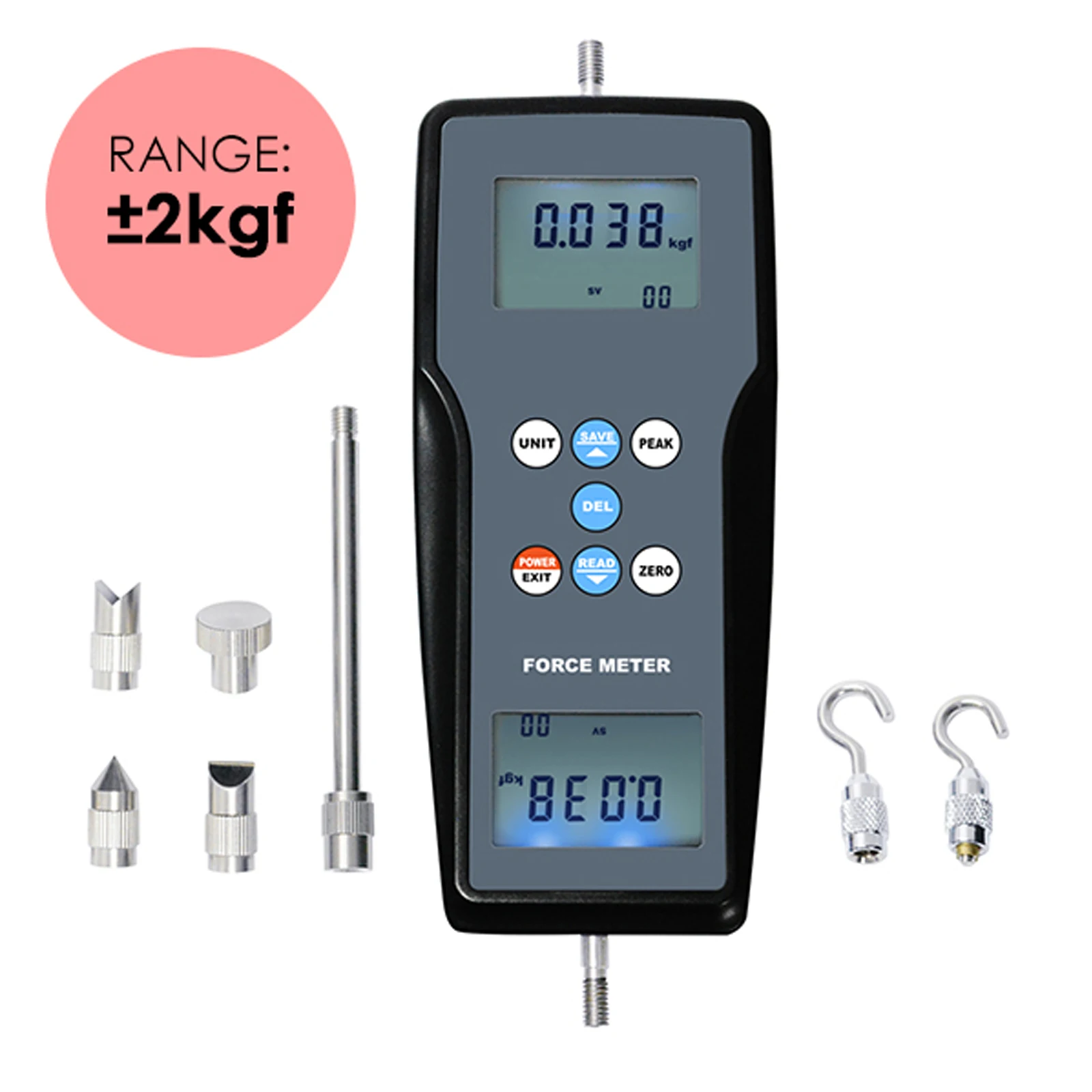 FM-207_2K Digital Force Meter Gauge Pull & Push Magnitude Test Tester N / kg / lb / g Measurement for Manufacturing, Electronics