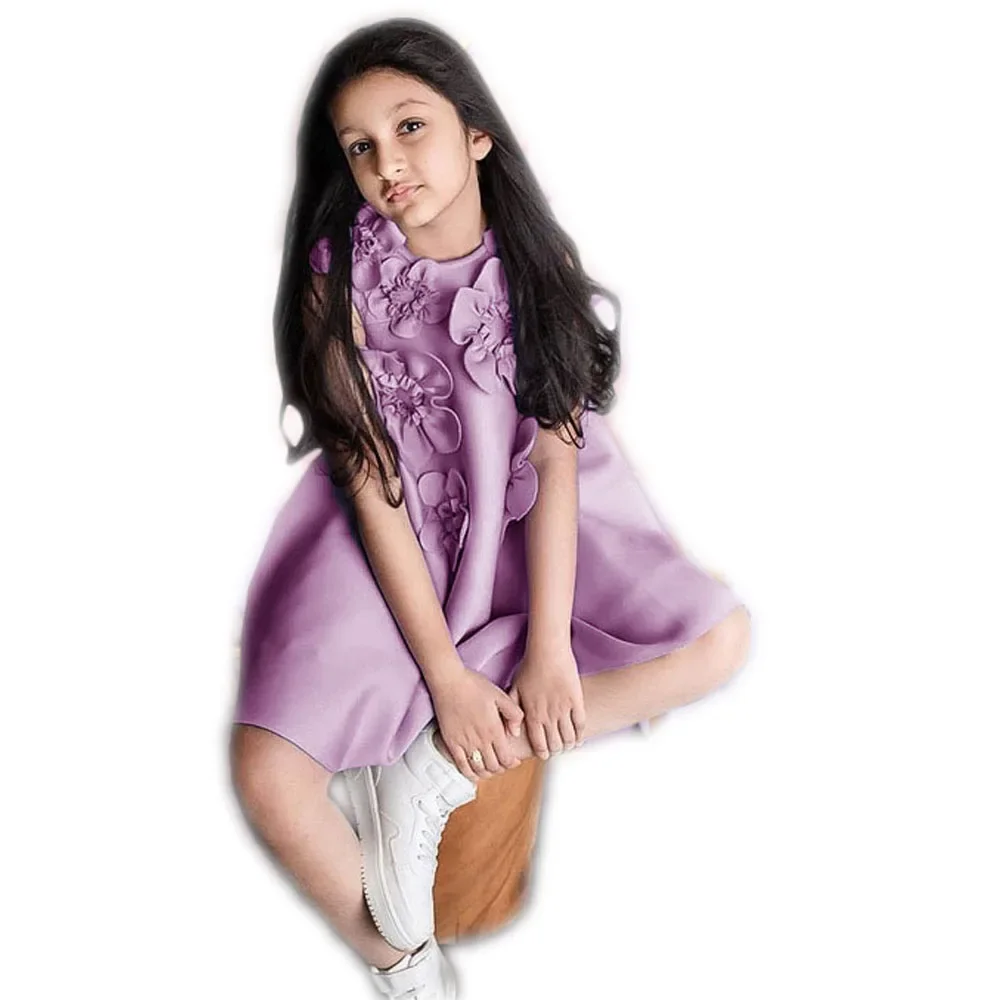 Jyy violeta flor menina vestido de princesa vestido de baile adequado para igreja feriado beleza concurso aniversário casamento traje vintage