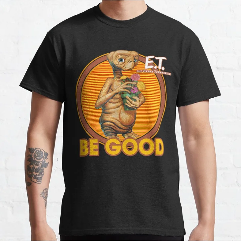 ET Be Good The Extra Terrestrial 80s Horror movie Alien E.T. Sci fi Short-sleeve crewneck T-shirt for men large size Adult Tops