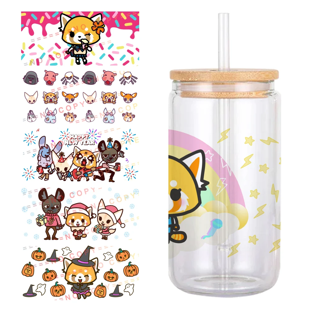 Sanrio Cartoon Aggressive Retsuko Pattern UV DTF Transfer Sticker Waterproof Transfers Decals For 16oz Glass Cup Wrap Stickers