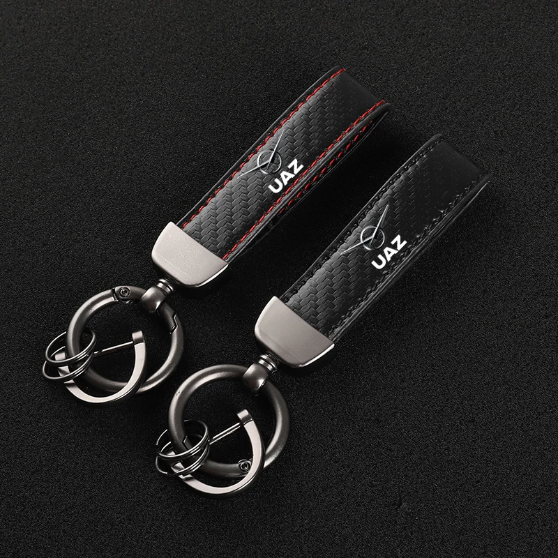 

Leather car keychain Horseshoe Buckle Jewelry for UAZ with logo car accessories