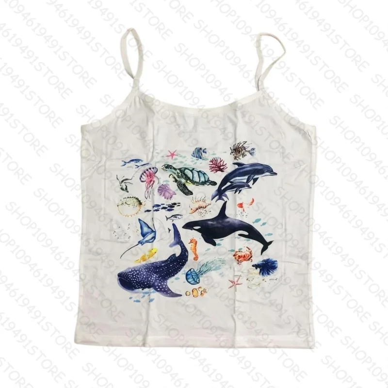 

Women's Marine Life Print Camisole Tank Top Ocean Animals Graphic Strappy Sleeveless Casual Summer Vest