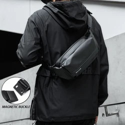 Bolso de pecho de hombro impermeable para hombre, paquete pequeño al aire libre de ciclismo, cadera de cuero de PVC, antirrobo, multifunción, deporte diario