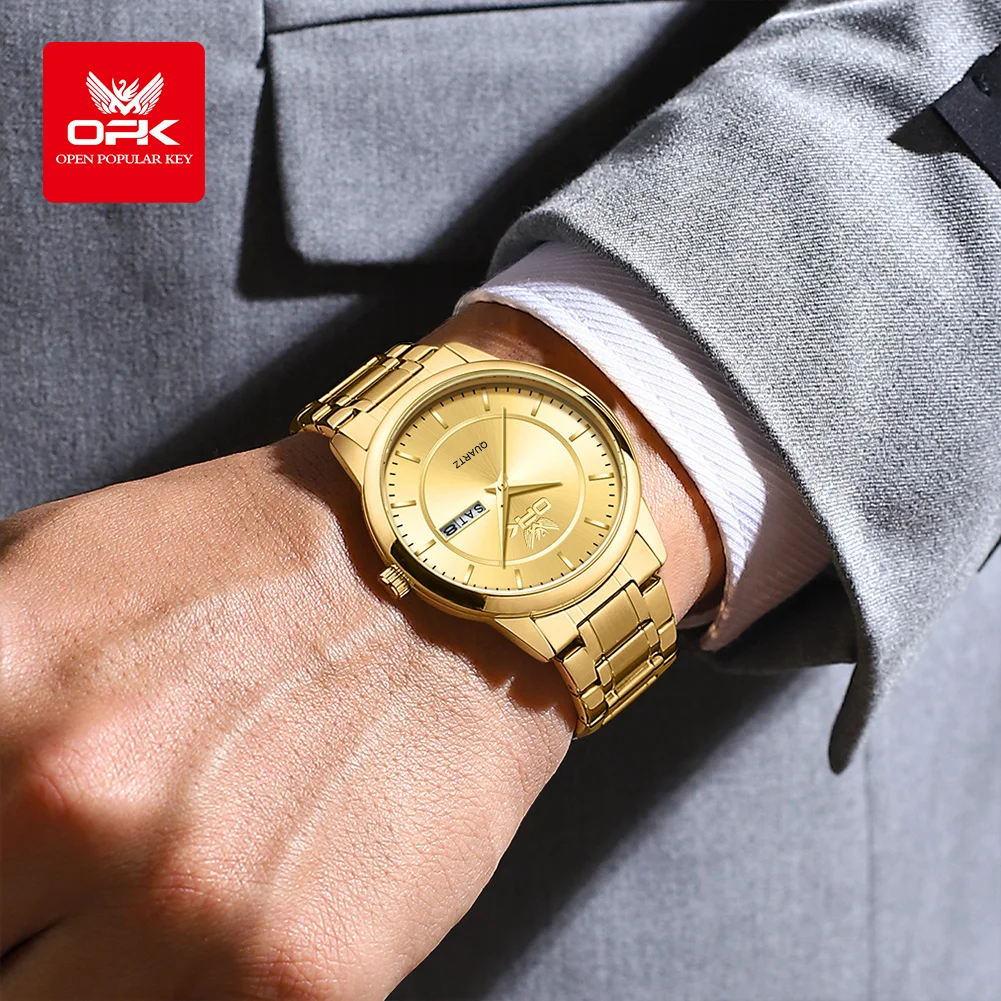 OPK Brand Men's Watch Fashion Double Calendar Quartz Watch Waterproof 6022