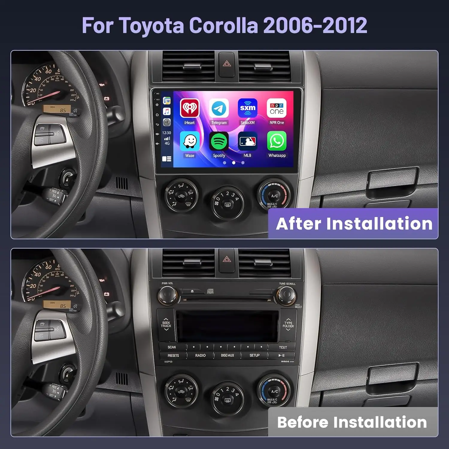 토요타 코롤라 2009-2013용 9인치 안드로이드 카 스테레오, 카플레이, 안드로이드 오토, GPS, 와이파이, 후방 카메라 포함